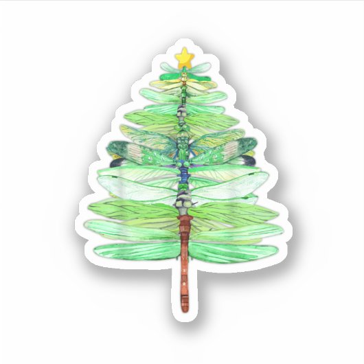 Dy Funny Dragonfly Christmas Tree Xmas Insect Love シール (正面)