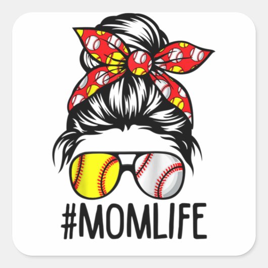 Dy Mom Life Softball Baseball Mothers Day スクエアシール (正面)