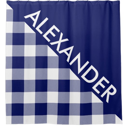 DYIバックグラウンドバッファローネイビープレイド2三角形はっきりした シャワーカーテン (正面)