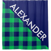 DYI BGエメラルドバッファローネイビープレイド2三角形はっきりした形 シャワーカーテン (正面)