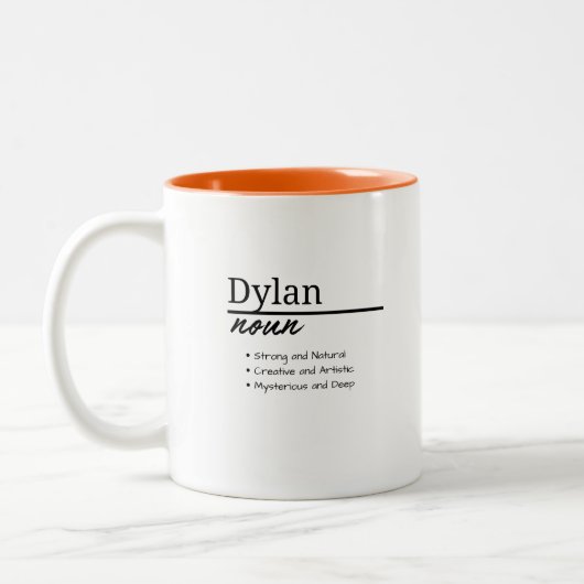Dylan、男のパーソナライズされた子の名前の定義 ツートーンマグカップ (左)
