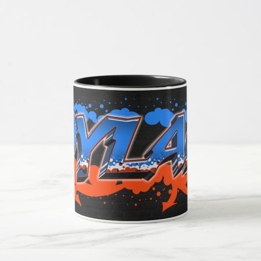 Dylan Vorname Name Graffiti blue orange Tasse マグカップ (中央)