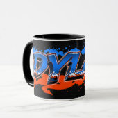 Dylan Vorname Name Graffiti blue orange Tasse マグカップ (正面左)