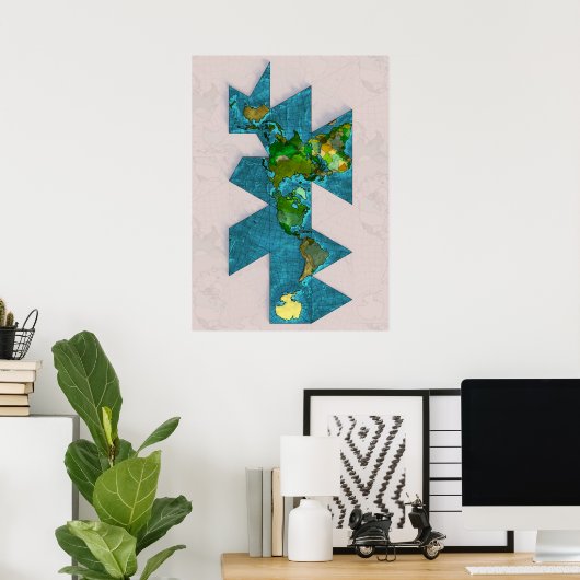 Dymaxionの世界地図 ポスター (ホームオフィス)