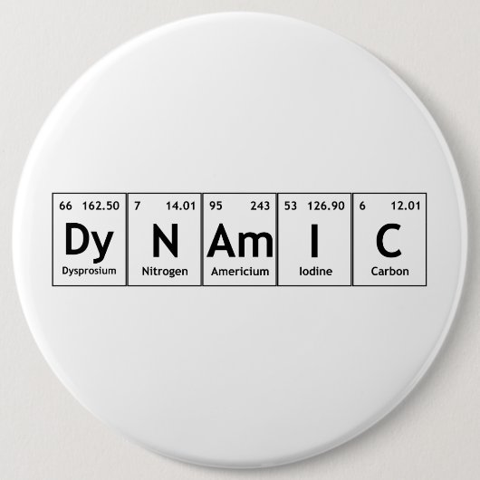 DyNAmIC周期表要素ワード化学原子 缶バッジ (正面)