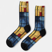 Dynamic Abstract Socks in Blue, Yellow, and Red ソックス (左)