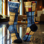 Dynamic Abstract Socks in Blue, Yellow, and Red ソックス