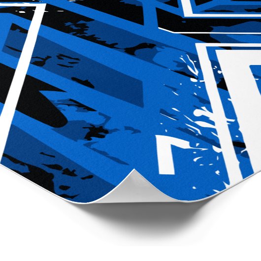 Dynamic Blue Geometry with White Paint Splashes ポスター (角)