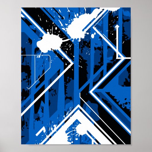Dynamic Blue Geometry with White Paint Splashes ポスター (正面)