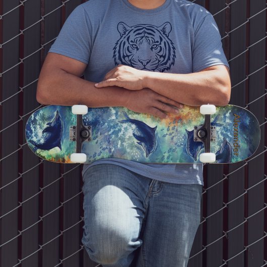 Dynamic Dolphin Ocean Wave Painted Skateboard  スケートボード