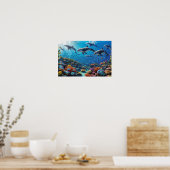 Dynamic Dolphin Pod & Fishes - Vibrant Coral Reef ポスター (キッチン)