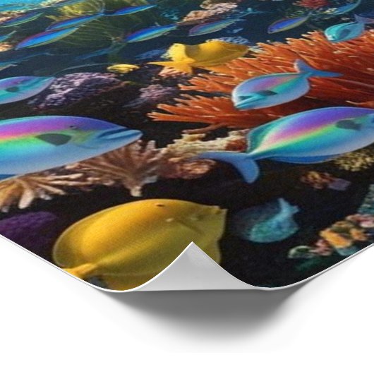 Dynamic Dolphin Pod & Fishes - Vibrant Coral Reef ポスター (角)