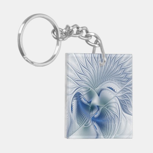 Dynamic Fantasy Abstract Blue Tones Fractal Art キーホルダー (正面左)