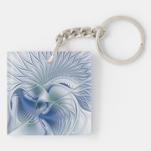 Dynamic Fantasy Abstract Blue Tones Fractal Art キーホルダー (裏面)