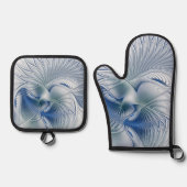 Dynamic Fantasy Abstract Blue Tones Fractal Art 鍋つかみ&鍋敷きセット (正面)