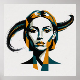 Dynamic Geometric Portrait with Swirling Accents ポスター