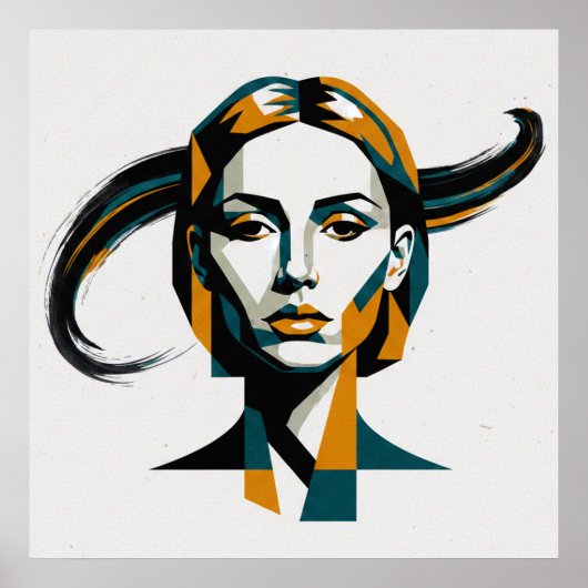 Dynamic Geometric Portrait with Swirling Accents ポスター (正面)