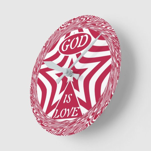 Dynamic God Is Love Star Red Swirl Wall Clock ラウンド壁時計 (傾斜)