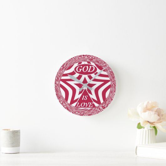 Dynamic God Is Love Star Red Swirl Wall Clock ラウンド壁時計 (ホーム)