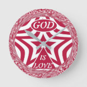 Dynamic God Is Love Star Red Swirl Wall Clock ラウンド壁時計 (正面)