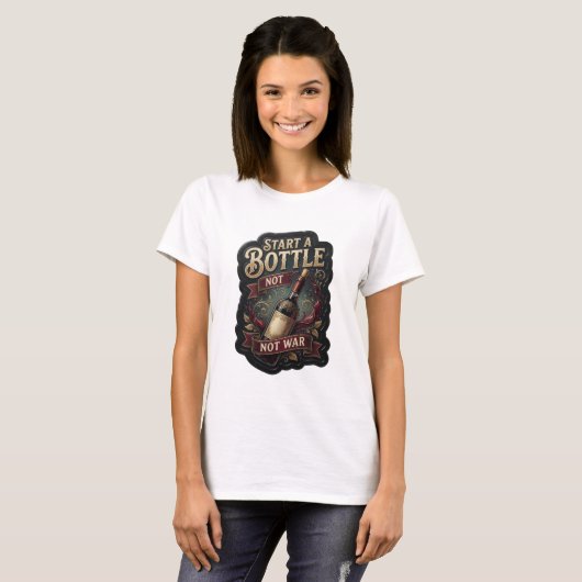 Dynamic Gold START A BOTTLE NOT WAR Statement Tee Tシャツ (正面フル)