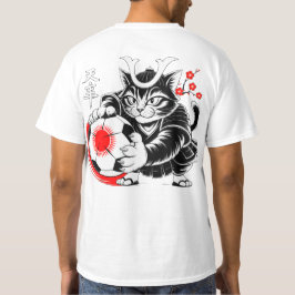 Dynamic Japanese Samurai Soccer Cat - Soccer Fans Tシャツ