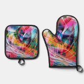 Dynamic Lines Abstraction 鍋つかみ&鍋敷きセット (正面)