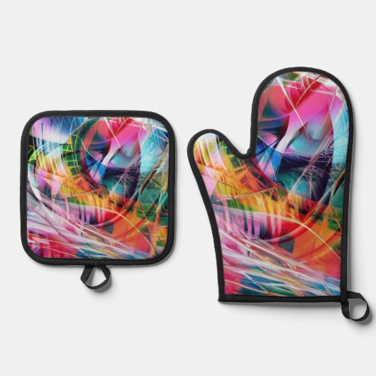 Dynamic Lines Abstraction 鍋つかみ&鍋敷きセット (正面)