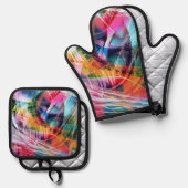 Dynamic Lines Abstraction 鍋つかみ&鍋敷きセット (正面/裏面)