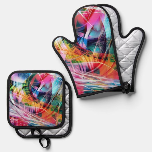 Dynamic Lines Abstraction 鍋つかみ&鍋敷きセット (正面/裏面)