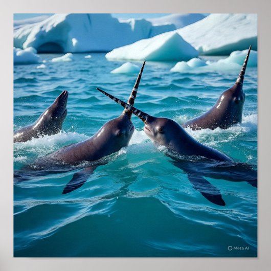Dynamic Narwhal Pod - Playful Arctic Whales ポスター (正面)