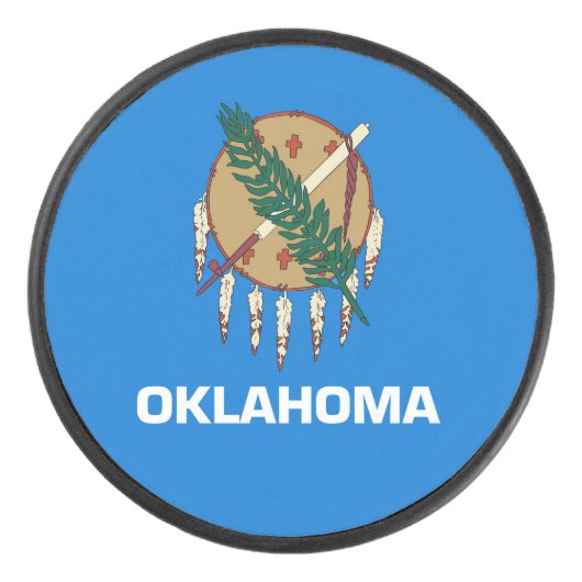 Dynamic Oklahoma State Flag Graphic on a アイスホッケーパック (正面)