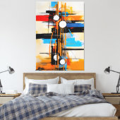 Dynamic Orange Blue Mid Century Abstract Geometric キャンバスプリント (インサイチュ (寝室))