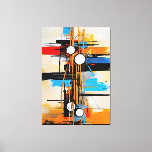 Dynamic Orange Blue Mid Century Abstract Geometric キャンバスプリント (正面)