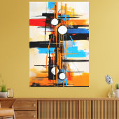 Dynamic Orange Blue Mid Century Abstract Geometric キャンバスプリント (インサイチュ (リビング))