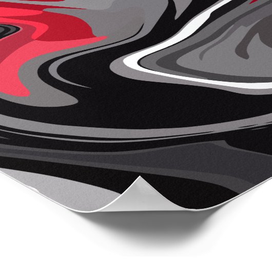 Dynamic Red, Black, white and gray Abstract Waves ポスター (角)