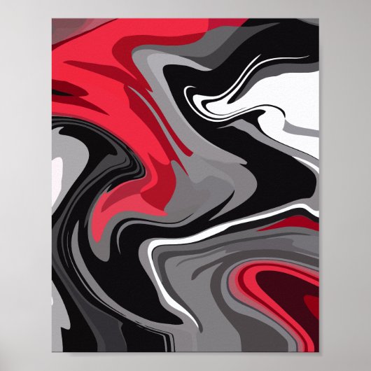 Dynamic Red, Black, white and gray Abstract Waves ポスター (正面)