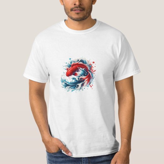 Dynamic Red Koi Splash Tシャツ (正面)