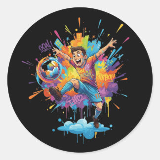 Dynamic Soccer Boy Colorful Cartoon Sticker ラウンドシール