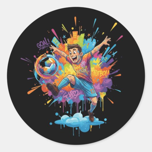 Dynamic Soccer Boy Colorful Cartoon Sticker ラウンドシール (正面)