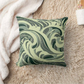 dynamic swirl of green and beige waves クッション (ブランケット)