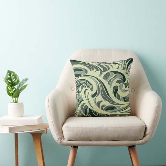 dynamic swirl of green and beige waves クッション (椅子)