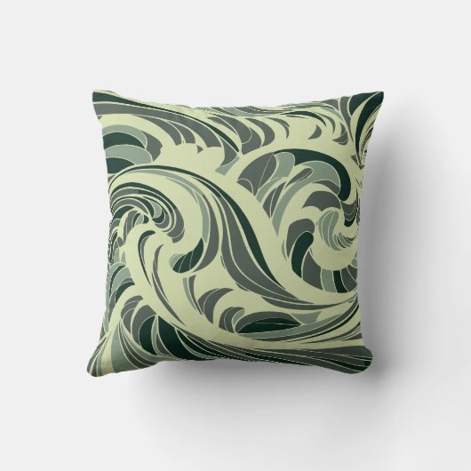 dynamic swirl of green and beige waves クッション (裏面)