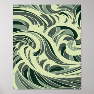 dynamic swirl of green and beige waves ポスター