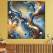 Dynamic Swirls of Blue and Gold Canvas Art キャンバスプリント (インサイチュ (リビング))