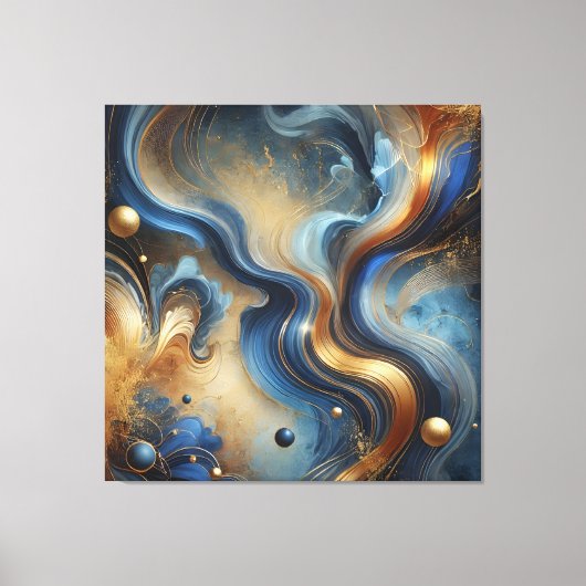 Dynamic Swirls of Blue and Gold Canvas Art キャンバスプリント (正面)