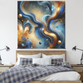Dynamic Swirls of Blue and Gold Canvas Art キャンバスプリント (インサイチュ (寝室))