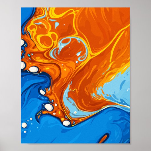 Dynamic Swirls of Blue & Orange in Fluid Motion ポスター (正面)