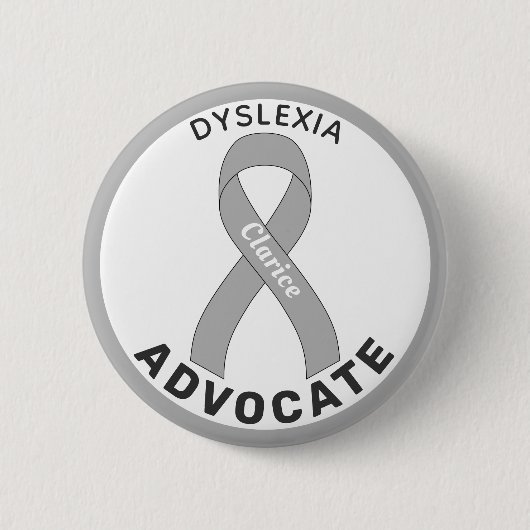 Dyslexia Advocateリボンホワイトボタン 缶バッジ (正面)