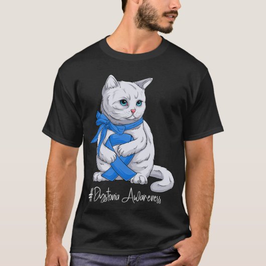 Dystonia Awareness Month Blue Ribbon Cat Tシャツ (正面)